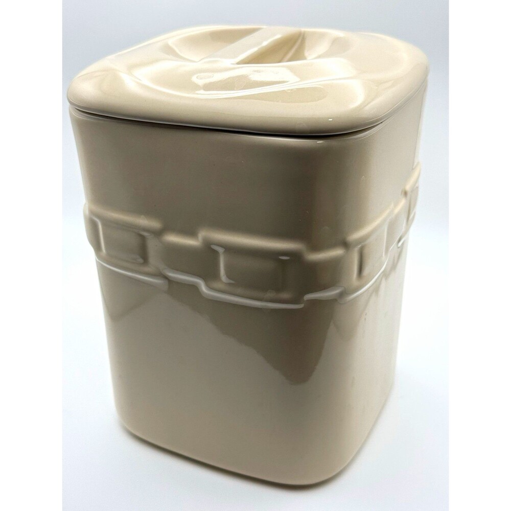 Longaberger Ceramic Gray & White Square Canister w/ Lid